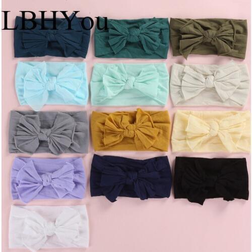12pcs/lot Girls Bows Nylon Headbands ,Elastic Knot Bow Wide Turban Head Wraps Soft Headwrap, Baby Girls Hair Accessories