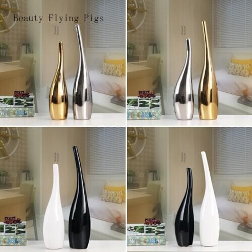 2PCS CREATIVE BLACK AND WHITE SIMPLE ORNAMENTS ORNAMENTS LIVING ROOM TV CABINET WINE CABINET CRAFTS FURNISHINGS CERAMIC ART VASE