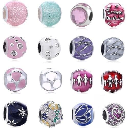 2Pcs/Lot High Quality Silver Color Enamel Charms Beads fit Original Brand Bracelets Necklace for Women Coupon DIY Jewelry Making