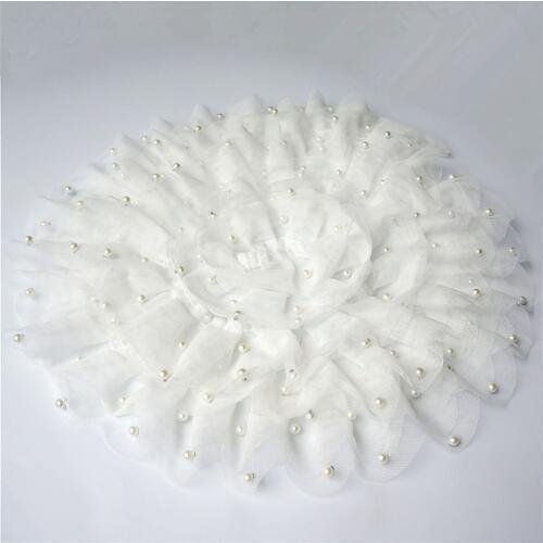 2 Yards 6CM White Lace Trims Beads Wrinkle Flower Mesh 2 Layers Sew On Patch Handmade Wedding Appliques For Evening Dress DIY