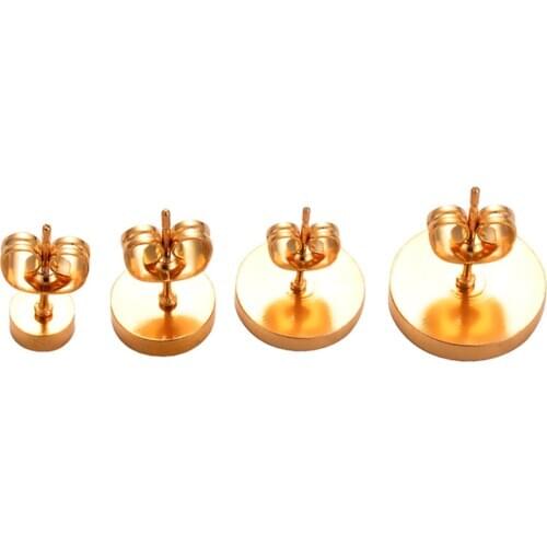50pcs Stainless Steel Gold Color Earring Base Studs Ear Cabochon Base Tray Blank DIY For Jewelry Making Accessories