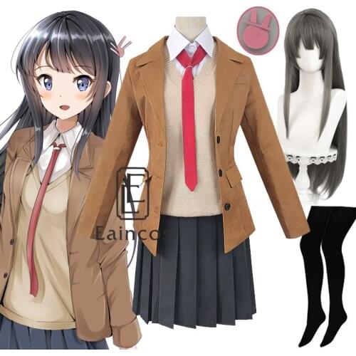 Anime Sakurajima Mai Cosplay Costume Wigs Seishun Buta Yarou Series Women School Uniforms Halloween Party For Girls