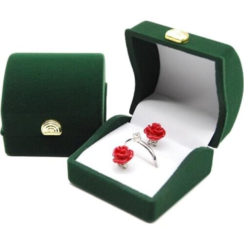 Green Velvet Ring Box for Women Engagement Gift Packaging Display Jewelry Organizer Storage Box Holder