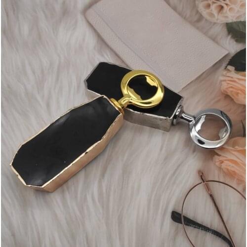 1pcs Natural obsidian Beer Bottle Opener stone classic Cool Ring Keychain Corkscrew practical bar kitchen