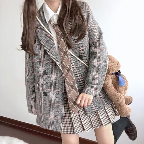 British style retro college style girl temperament JK uniform plaid woolen suit jacket