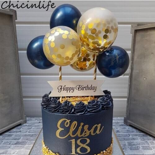 Chicinlife 10Pcs 5inch Balloon Cake Toppers With Straw Happy Birthday Party Baby Shower Kids Favors Wedding Balloon Cake Supplie