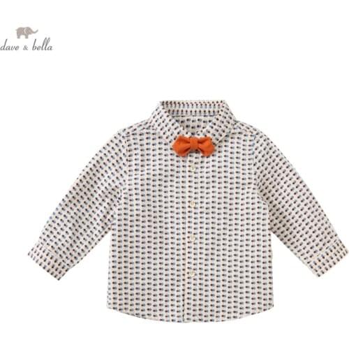 DB18582 dave bella autumn fashion baby boys bow print shirts infant toddler tops children high quality clothes