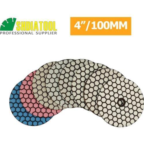 SHDIATOOL 40pcs 4"/100mm Diamond Flexible Dry Polishing Pad Working Without Water Sanding Discs For Granite Marble Hard Stone