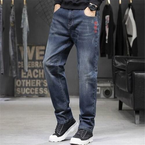 Mens Jeans Casual Clothes Fat Man Denim Pants Fashion Plus Size 44 Men Clothing Elasticity Jean Loose Trousers Spring Autumn