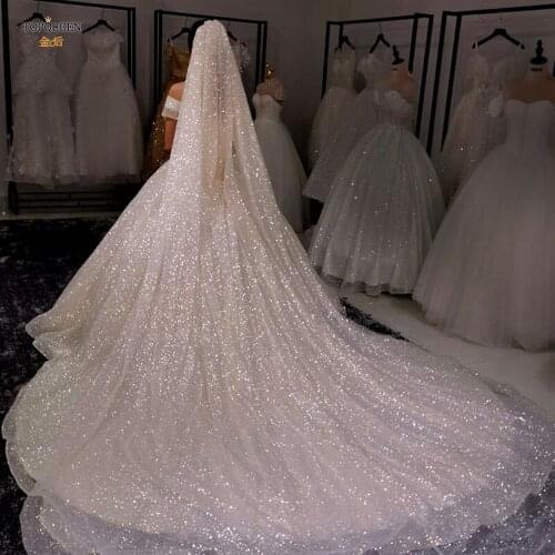 TOPQUEEN V101 2 Tier Luxury Bridal Veils Double Tier Gitter Wedding Veil Sparkle Veil Champagne Colored Wedding Veils with Comb
