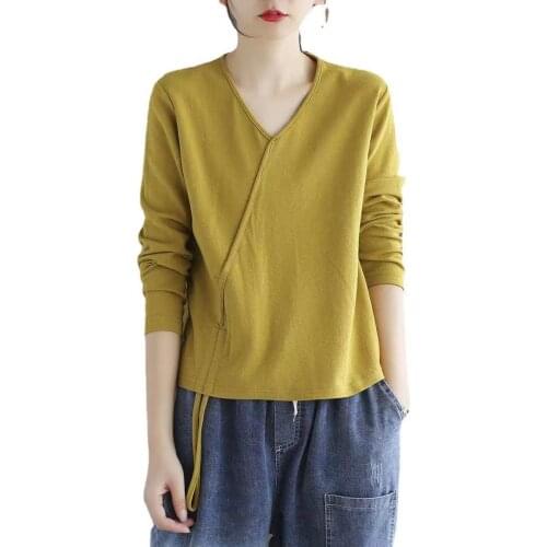2021 New Autumn Spring 100% Cotton O Neck Long Sleeve womens t-shirt Fashion Korean Style Solid Oversized t shirt