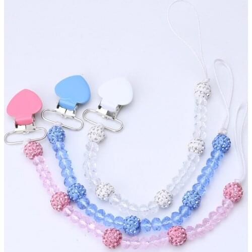 Crystal Baby Pacifier Clips Soother Holder Folder Pacifier Clip Chain Dummy Nipple Holder Baby Pram Hook Hanging Strap B1000