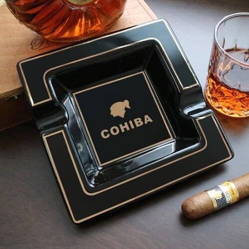 COHIBA Classic Ceramic Cigar Ashtray Home Cigar Holder Gadgets Portable Travel Ash Slot Tobacco Cigarette Smoking Accessories
