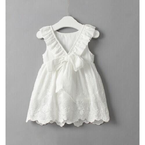 Babys Kids Lace Embroidery Princess Dress Pure Cotton Girls Halter White