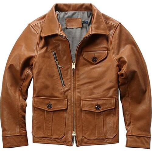 Genuine Leather Jacket Mens goat Sheepskin jacket American Casual Newsboy Leather Jacket Men
