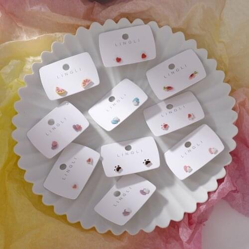 Meetvii Cute Ceramic Animal Stud Earrings For Girls Child Trendy Small Colorful Kids Fruit Heart Stud Earrings Ear Jewelry