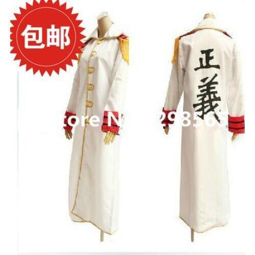 Fashion Japan One Piece Navy Marine Justice Cloak Coat Cosplay Costume White