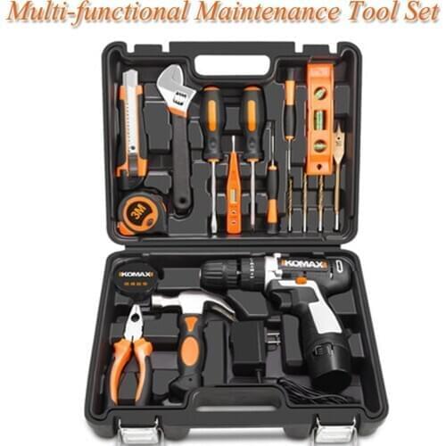 Household Hand Tool Set With Impact Drilling Multifunction Electric Repair Tool Set Combination With Toolbox Storage Case Wrench
