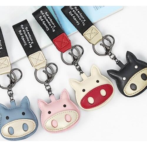 2021 New Korean Version of Cute Piggy Key Chain Webbing Hand Rope PU Material Key Chain Bag Pendant Creative KeyChain Wristlet