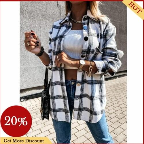 NEW 2021 Fashion Women Long Sleeve Plaid Shirt Coats Top Spring Autumn Casual Lapel Cardigan Jackets Outerwear