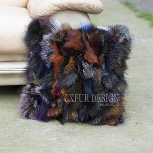 CX-D-107E New Retail Good Real Silver Fox Fur Sofa Cushion Cover For Living Room Decorative