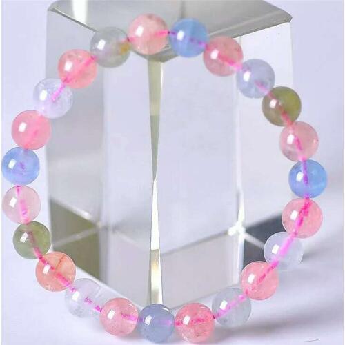 Genuine Colorful Morganite Natural Stone Women Femme Healing Crystal Quartz Stretch Charm Bracelet 8mm