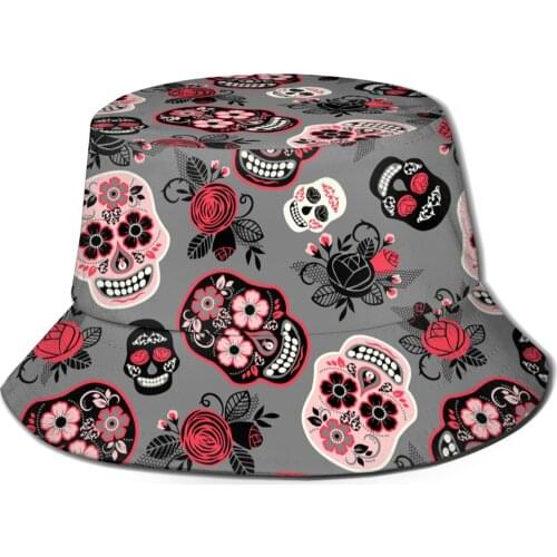 2021 New Summer Sugar Skull Bucket Hat For Women Men Outdoor Foldable Bob Fisherman Hat adult Sun Hat