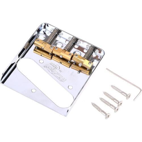 Wilkinson WTB Ashtray Brass Compensated 3-Saddle Bridge for Telecaster Tele Guitar, Chrome
