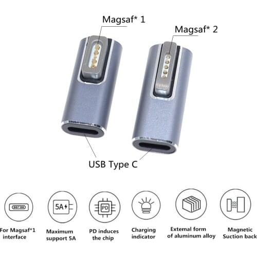 USB C to Magsaf* 2 & Magsaf* 1 Converter Adapter For Apple MAC Notebook Type-C Female to Magnetic male Laptop Conversion plug