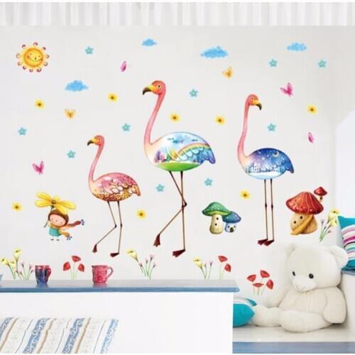PVC Room Decor Cartoon Flamingo Removable Wall Decal Stickers Baby Nursery Kids