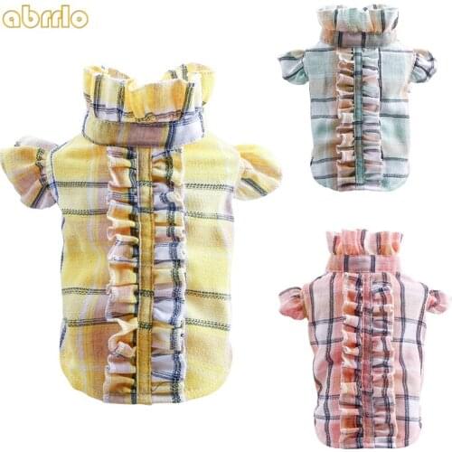 ABRRLO Spring/Summer Pet Dog Cat Wood Ear Plaid Shirt Thin Pet Clothes Teddy Bichon Chihuahua Apparel Cute Small Dogs Outfits