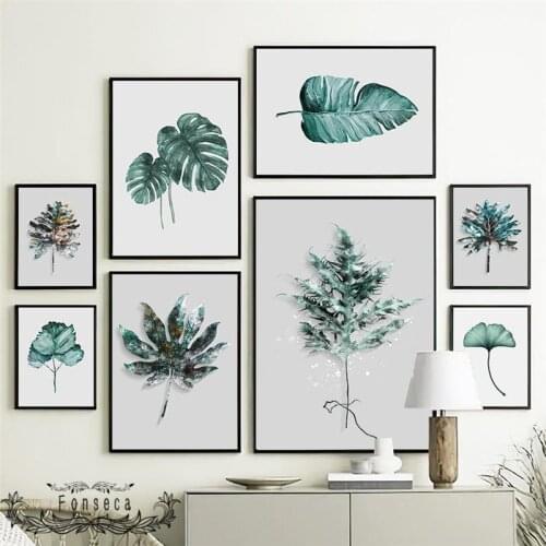 Nordic Plants Leaves Canvas Paintings Natural Green Ginkgo Monstera Palm Banana Leaf Poster Wall Art Prints Pictures Gift