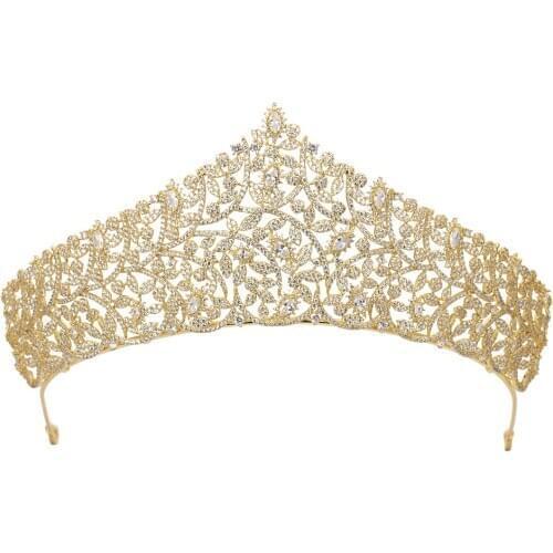 Tirim Full Crystal Cirrus Ziron Leaf Tiaras Zirconia Headband for Girls or Women Dubai Birthday Party Wedding Prom Bridal