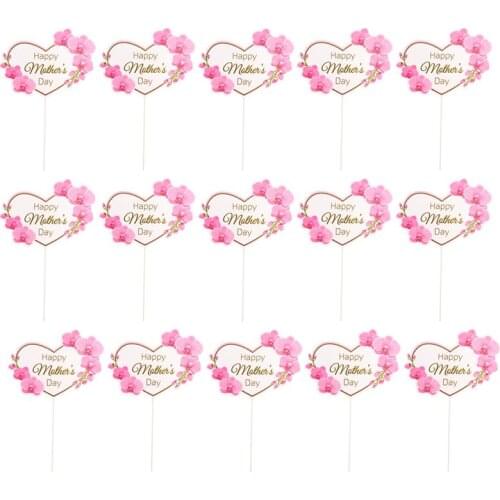 20Pcs Happy Mother`s Day Cake Toppers Paper Party Cake Insert DIY Cake Decor Party Cake Decorations Pink Flower Rose Toppers
