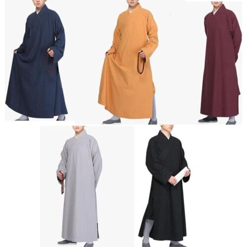 Unisex high-grade 100% cotton Buddhist shaolin monk kung fu robe zen lay meditation clothing buddhist uniforms suits gray/black