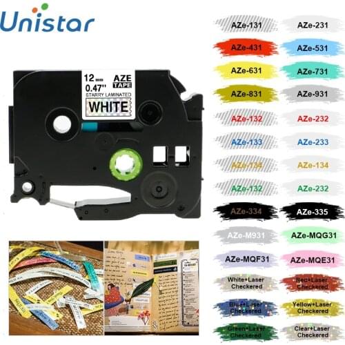 Unistar tze231 tze-231L1 Compatible for Brother Label Tape 12mm Label Maker Label Printer Pth110 Colorful Tapes tze-431L1 t631L1