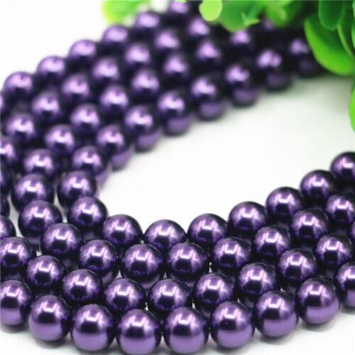 High Grade Fashion Dark Purple Imitation Shell Pearl Round Loose Beads 4-12mm Diy Wedding Chain Jewelry Making 15inch B-17
