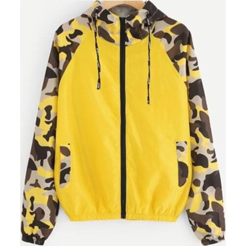 Camouflage Jacket Women Windbreaker Zipper Up Hoodies Clothes 2021 Contrast Panel Raglan Sleeve Women Coats And Jackets