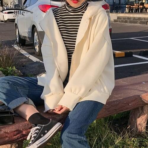 2021 Korean Clothes Candy Color Womens Hoodie New Long Sleeve Oversized Thicken Sweatshirt Women Zipper Hoody Jumper 11826