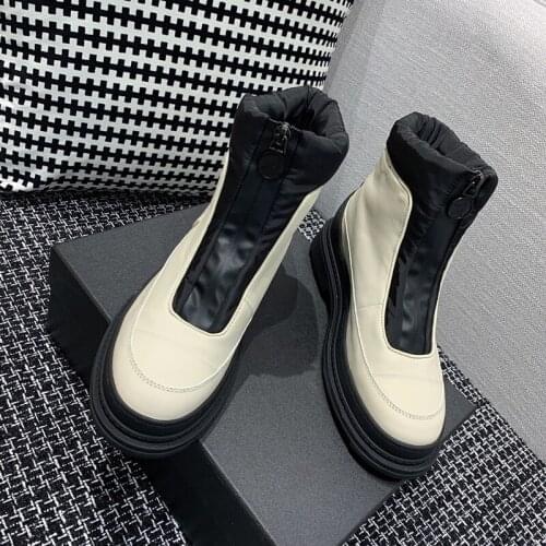 Patchwork Women Ankle Boots Fashion Round Toe Fornt Zip Women Chelsea Boots Autumn Wintre Warm Snow Boots For Women Combat Boots