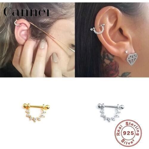 Canner 1pcs Piercing Earrings For Women 925 Sterling Silver Zircon Cartilage Earrings Fine Jewelry kolczyki damskie oorbellen W4