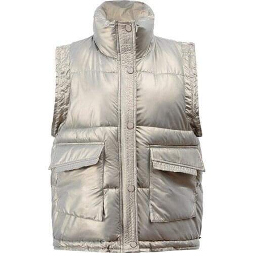 ISENMAL Women Sleeveless Vest Winter Warm L-3XL Down Cotton Padded Jacket Female Veats Mandarin Collar Sleeveless Waistcoat