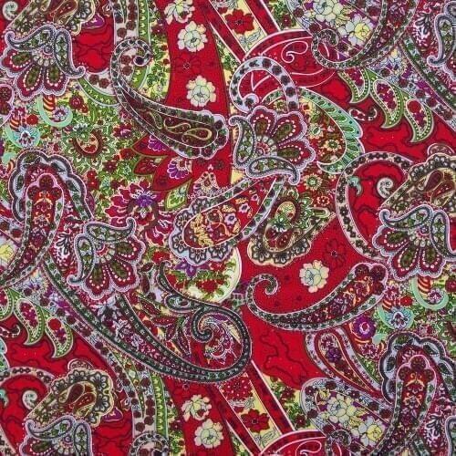 1 yard Cotton Poplin Fabric for sewing pathwork, dress, cloth, bedding - Pteris flower on red background (width=140cm)