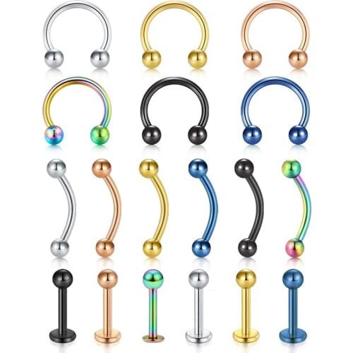 12PCS Plastic Nose Septum Horseshoe Hoop Curved Barbell Ear Cartilage Tragus Helix Daith Rook Eyebrow Lip Piercing Studs