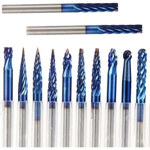 20pcs 3x3mm Super Nano Blue Coating Double Cut and Single Mixed Rotary Files Carbide Router Rasps Rotary Burrs Set