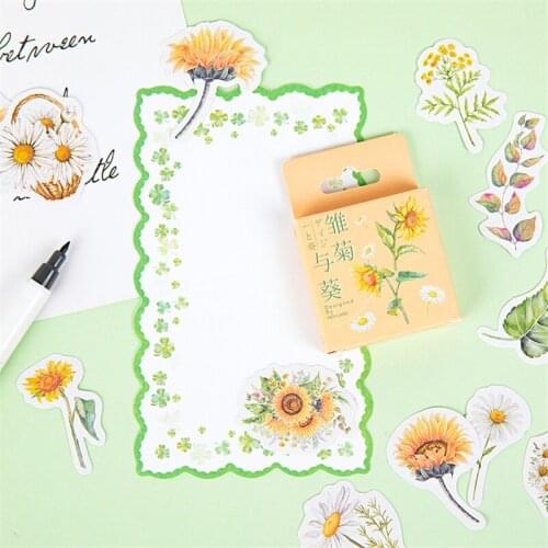 46 pcs/set Blooming Daisy Sunflower Paper Sealing Stickers Scrapbooking DIY Sticker Decorative Diary Stationery