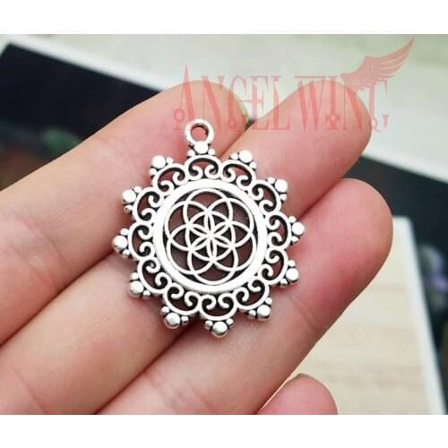 8pcs/lot--34x30mm, flower chams, Antique silver plated life of flower charms,DIY supplies, Jewelry accessories