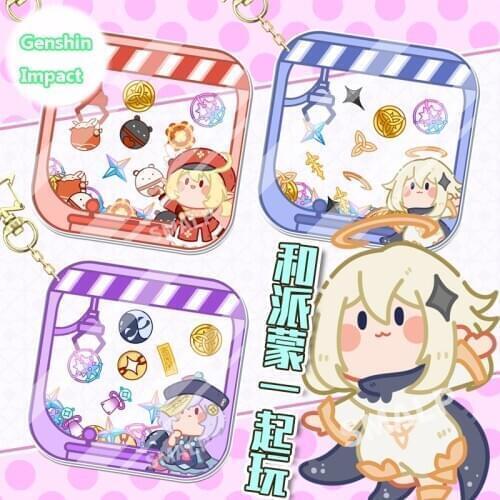 Anime Genshin Impact Klee Qiqi Paimon Cute Keychain Shake Fighter Bag Charm Pendant Cartoon Keyrings Toy Game Cosplay Gifts