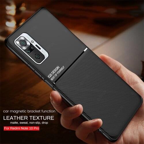 Car magnetic holder case xiomi redmy note10 pro case leather texture phone cover for redmi note 10 pro silicone shockproof coque