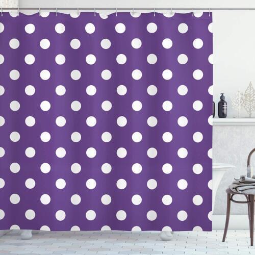 Eggplant Shower Curtain Polish White Orderly Polka Dots and Purple Background with Traditional Pattern Bathroom Decor Set